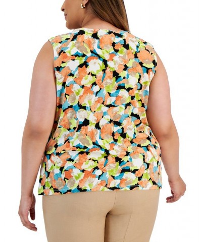 Plus Size Printed Keyhole Sleeveless Top Papaya Multi $29.67 Tops