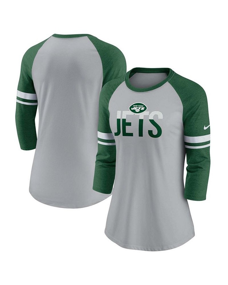 Women's Heathered Gray Green New York Jets Stripe Mesh Nickname Tri-Blend 3/4-Sleeve T-shirt Heather Gray, Green $22.00 T-Shirts