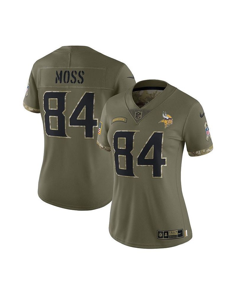 Women's Randy Moss Olive Minnesota Vikings 2022 Salute To Service Retired Player Limited Jersey Green $71.04 Jersey