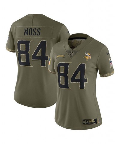 Women's Randy Moss Olive Minnesota Vikings 2022 Salute To Service Retired Player Limited Jersey Green $71.04 Jersey