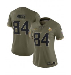 Women's Randy Moss Olive Minnesota Vikings 2022 Salute To Service Retired Player Limited Jersey Green $71.04 Jersey