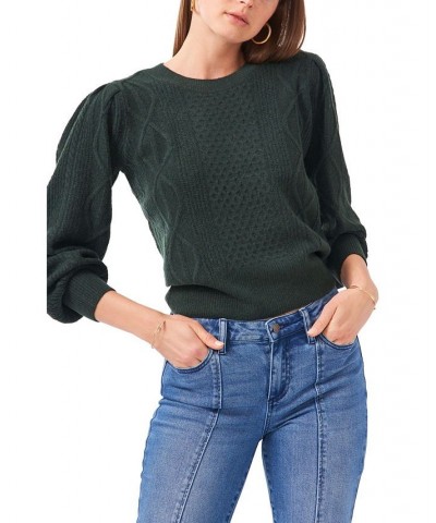Women's Variegated Cables Crew Neck Sweater Pine Green $30.43 Sweaters