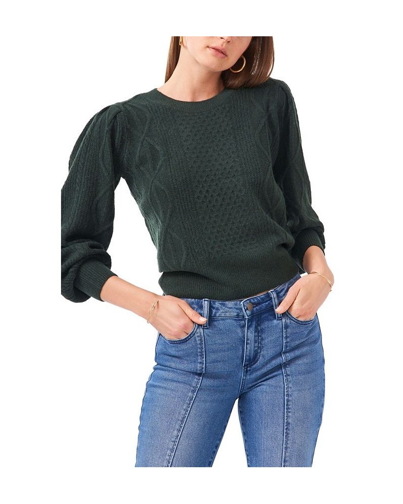 Women's Variegated Cables Crew Neck Sweater Pine Green $30.43 Sweaters