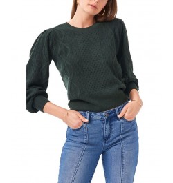 Women's Variegated Cables Crew Neck Sweater Pine Green $30.43 Sweaters