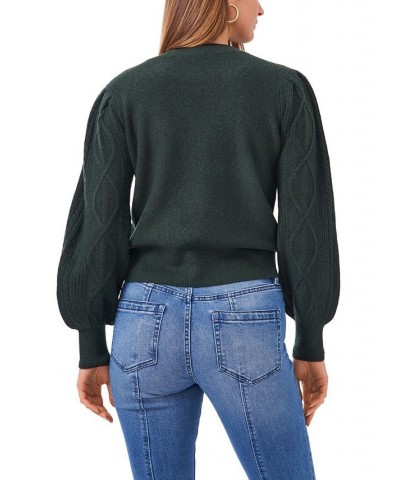 Women's Variegated Cables Crew Neck Sweater Pine Green $30.43 Sweaters