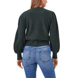 Women's Variegated Cables Crew Neck Sweater Pine Green $30.43 Sweaters