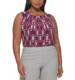 Plus Size Geometric-Print Sleeveless Top Mulberry Multi $20.88 Tops