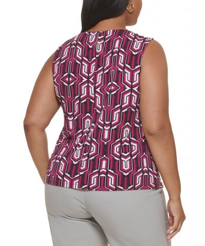 Plus Size Geometric-Print Sleeveless Top Mulberry Multi $20.88 Tops