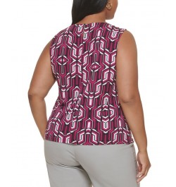 Plus Size Geometric-Print Sleeveless Top Mulberry Multi $20.88 Tops