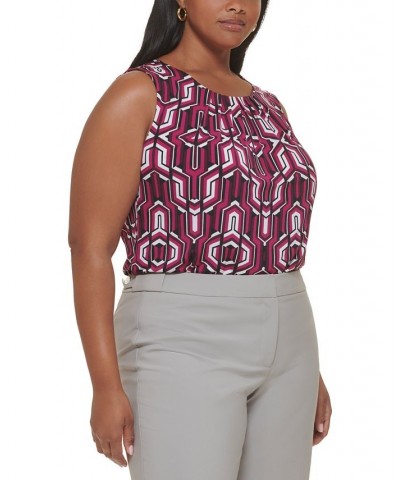 Plus Size Geometric-Print Sleeveless Top Mulberry Multi $20.88 Tops