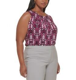 Plus Size Geometric-Print Sleeveless Top Mulberry Multi $20.88 Tops