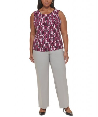 Plus Size Geometric-Print Sleeveless Top Mulberry Multi $20.88 Tops