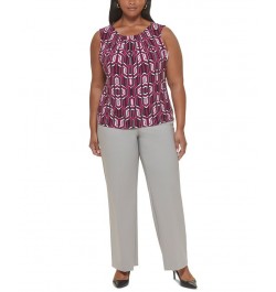 Plus Size Geometric-Print Sleeveless Top Mulberry Multi $20.88 Tops