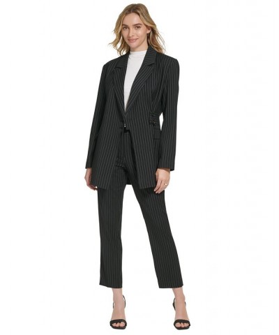 Women's Pinstripe Belted Jacket Black/White $45.67 Jackets