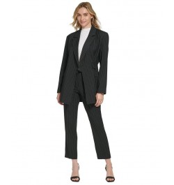 Women's Pinstripe Belted Jacket Black/White $45.67 Jackets