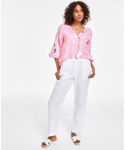 Women's Linen Drawstring Pants Bright White $25.51 Pants