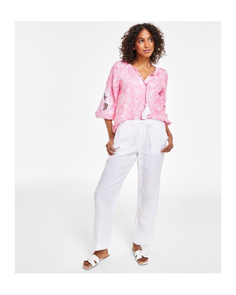 Women's Linen Drawstring Pants Bright White $25.51 Pants