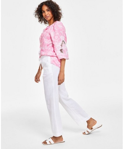 Women's Linen Drawstring Pants Bright White $25.51 Pants