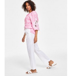 Women's Linen Drawstring Pants Bright White $25.51 Pants