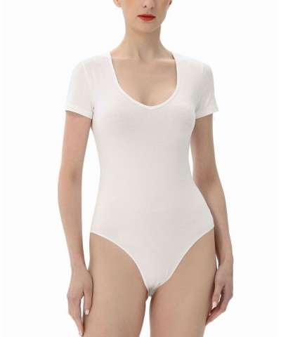 Women's Sweetheart Neck Basic Bodysuit Top White $22.54 Tops