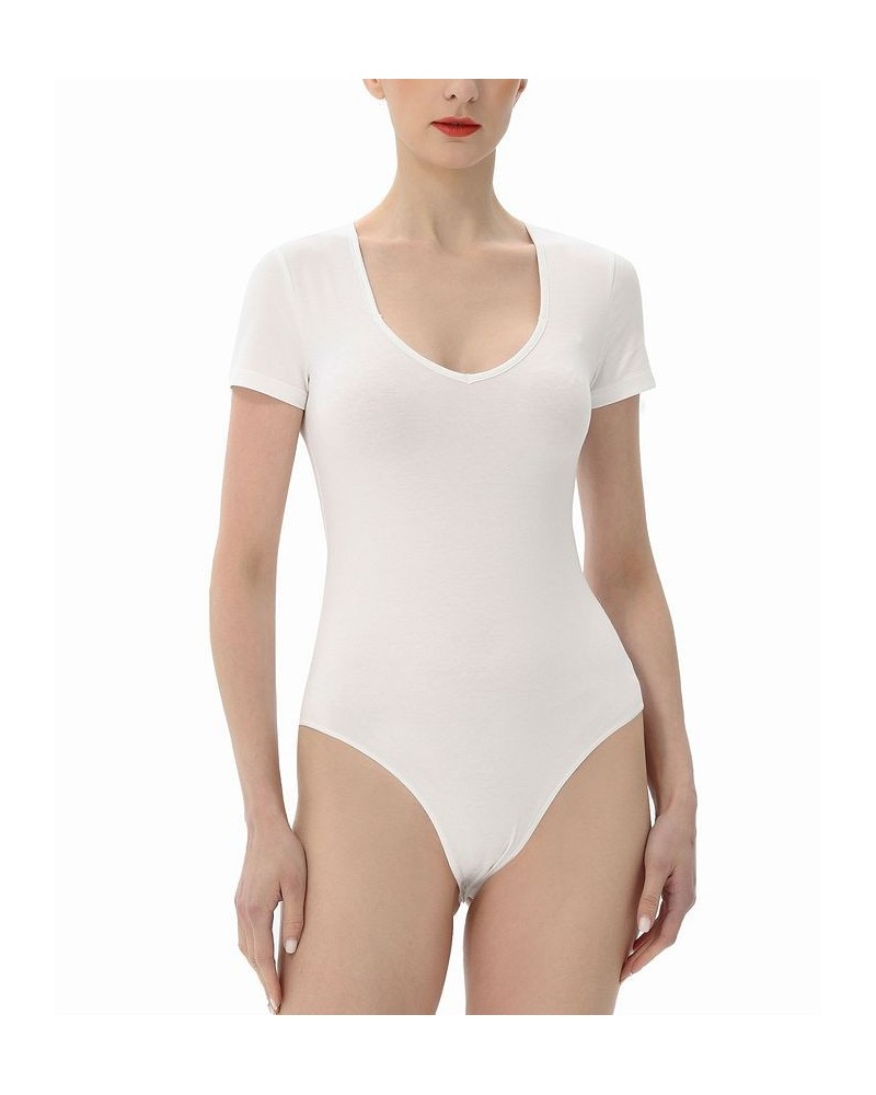 Women's Sweetheart Neck Basic Bodysuit Top White $22.54 Tops