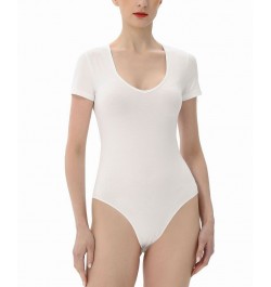 Women's Sweetheart Neck Basic Bodysuit Top White $22.54 Tops