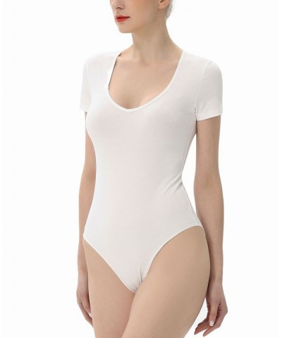 Women's Sweetheart Neck Basic Bodysuit Top White $22.54 Tops