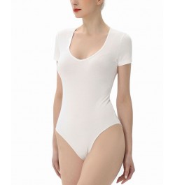 Women's Sweetheart Neck Basic Bodysuit Top White $22.54 Tops