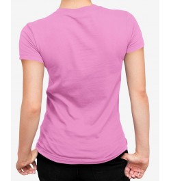 Women's Word Art Heart Flowers Short Sleeve T-shirt Pink $16.10 Tops