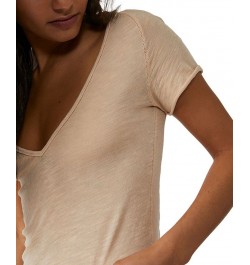 Women's Sunny Days Ahead V-Neck Cotton T-Shirt Brown $28.32 Tops