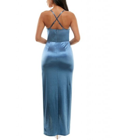 Juniors' Sleeveless Cowlneck Slit-Front Gown Ocean $40.94 Dresses