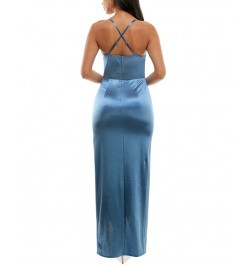 Juniors' Sleeveless Cowlneck Slit-Front Gown Ocean $40.94 Dresses