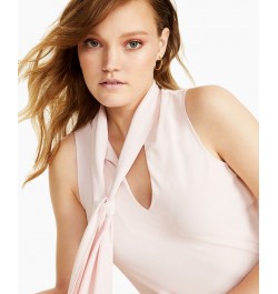 Women's Bow-Neck Sleeveless Blouse Pink $37.26 Tops