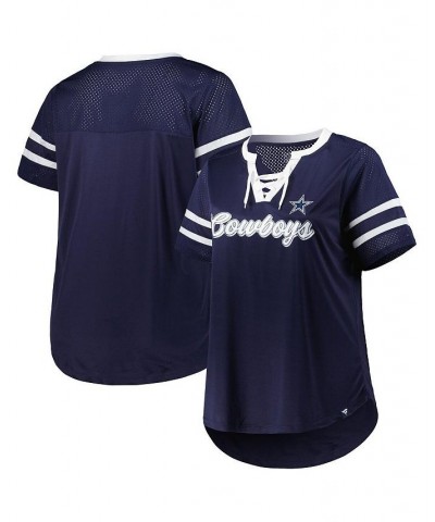 Women's Branded Navy Dallas Cowboys Plus Size Original State Lace-Up T-shirt Navy $32.25 Tops