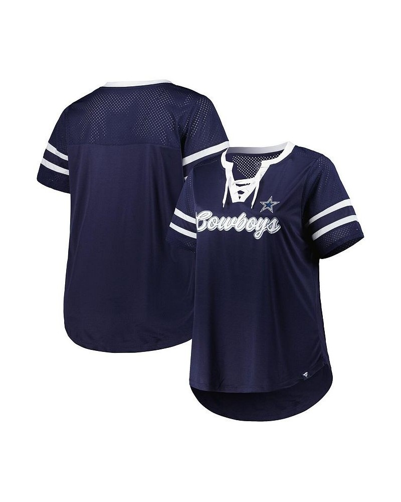 Women's Branded Navy Dallas Cowboys Plus Size Original State Lace-Up T-shirt Navy $32.25 Tops