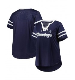 Women's Branded Navy Dallas Cowboys Plus Size Original State Lace-Up T-shirt Navy $32.25 Tops