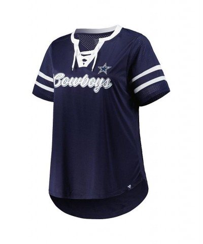 Women's Branded Navy Dallas Cowboys Plus Size Original State Lace-Up T-shirt Navy $32.25 Tops