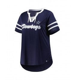 Women's Branded Navy Dallas Cowboys Plus Size Original State Lace-Up T-shirt Navy $32.25 Tops