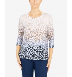 Women's Classics Animal Ombre Knit 3/4 Sleeve Top Black, Tan $30.32 Tops