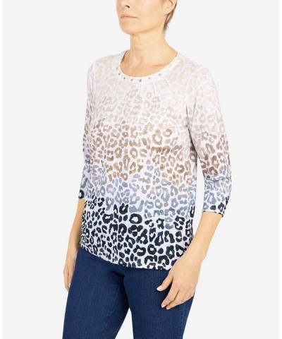 Women's Classics Animal Ombre Knit 3/4 Sleeve Top Black, Tan $30.32 Tops