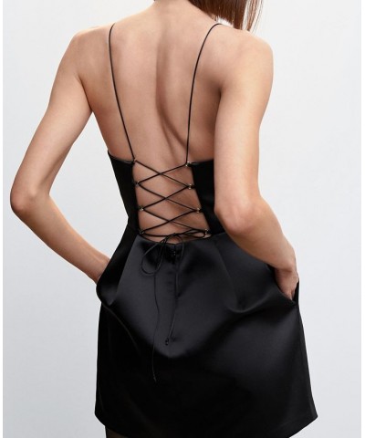 Women's Satin Tie Dress Black $44.80 Dresses