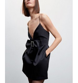 Women's Satin Tie Dress Black $44.80 Dresses