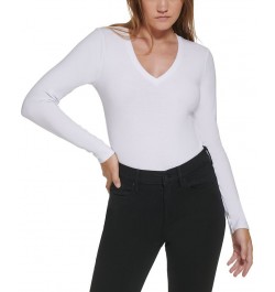 Petite Long-Sleeve Deep V-Neck Bodysuit White $15.99 Tops