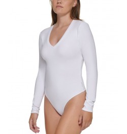 Petite Long-Sleeve Deep V-Neck Bodysuit White $15.99 Tops