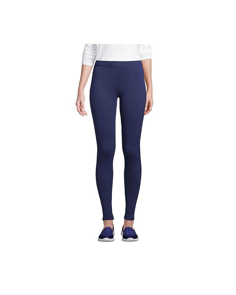 Women's Petite High Rise Serious Sweats Fleece Lined Pocket Leggings Blue $32.18 Pants