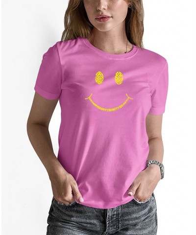 Women's Be Happy Smiley Face Word Art T-shirt Pink $19.94 Tops