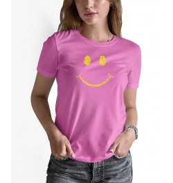 Women's Be Happy Smiley Face Word Art T-shirt Pink $19.94 Tops