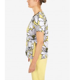 Women's Summer in The City Dramatic Flower Double Strap Crew Neck T-Shirt Yellow $29.67 Tops