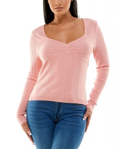Juniors' Cable-Knit Seamed-Bodice Sweater Pink $8.58 Sweaters