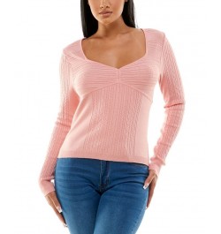 Juniors' Cable-Knit Seamed-Bodice Sweater Pink $8.58 Sweaters